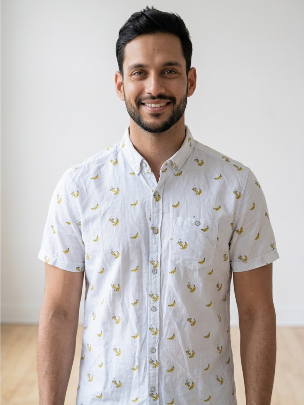 Colours Alexander Julian Mens Banana Print Seersucker Button Down Shirt White M